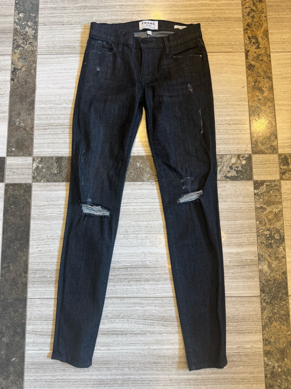 Frame Denim Men's Black Skinny Jeans with Knee Rips
